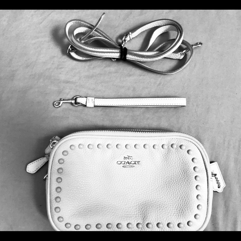 White Coach crossbody with beading on front